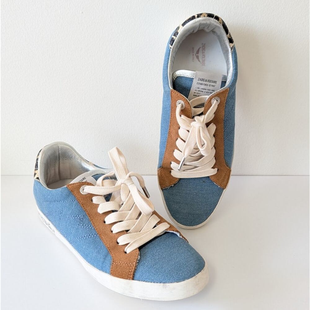 Zadig & Voltaire Jean Denim Sneakers Womens EU40/US 9.5 Multi Lace-up Low Top